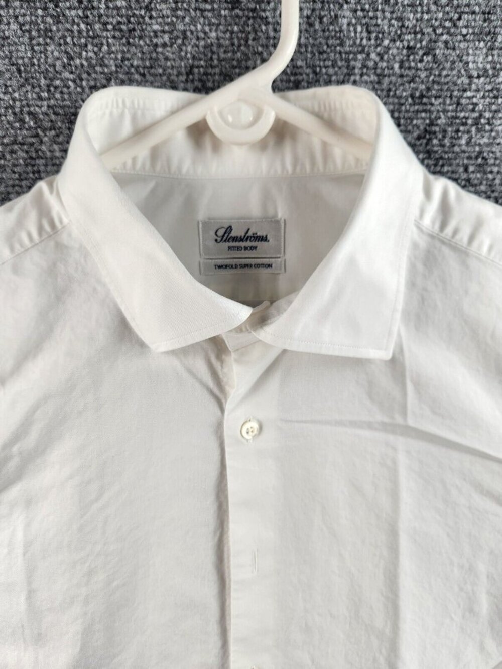 Stenstroms Button Up Shirt Men Cotton Long Sleeve Fitted Body 17.5 White Twofold